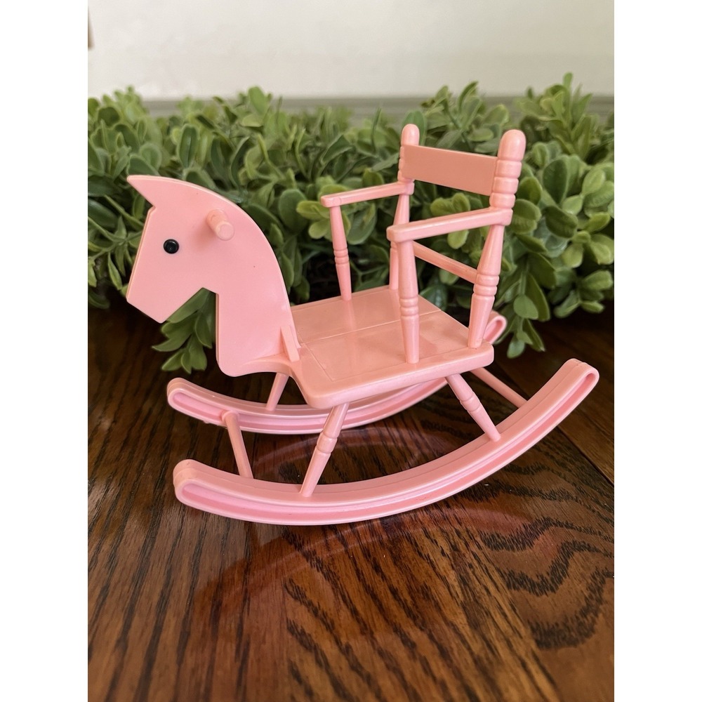 Vintage Rocking Horse Chair Pink-Galoob Bouncin Babies Doll House Nursery-1988
